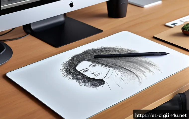 디지털 일러스트 태블릿 선택 기준 - A professional digital artist&rsquo;s workspace featuring a medium-sized graphic tablet with a textured su...