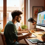 디지털 일러스트 관련 책 추천 - A digital artist&rsquo;s cozy studio environment in a modern Spanish apartment, filled with natural light ...