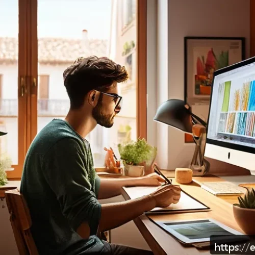 디지털 일러스트 관련 책 추천 - A digital artist&rsquo;s cozy studio environment in a modern Spanish apartment, filled with natural light ...