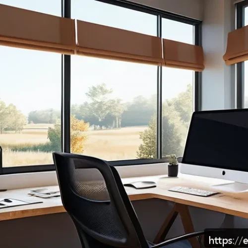 디지털 일러스트 작업 피로 관리법 - A cozy digital artist's workspace bathed in soft, indirect natural light coming through a large wind...