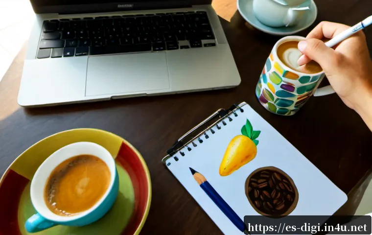 디지털 일러스트 실무 사례와 노하우 - Photorealistic overhead view of a Spanish freelance digital illustrator’s organized workspace in a s...